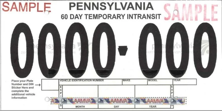 PA 60-day in-transit temporary license plates at CNS Licensing Center in Lititz, PA